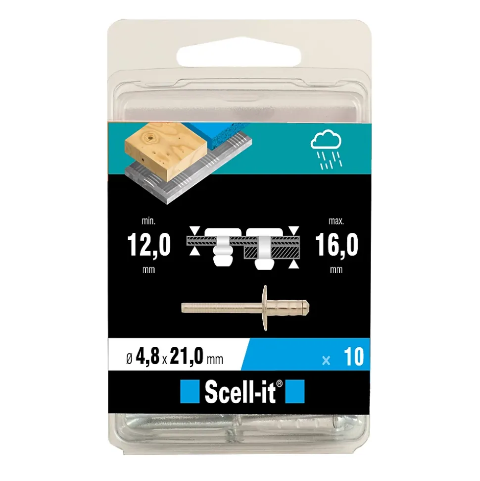 Rivet ø4.8 x 21 mm tête large charge max 300kg, 10 pièces