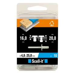 Rivet ø4.8 x 25 mm tête large charge max 100kg, 10 pièces