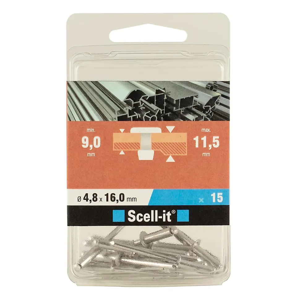 Rivet aveugle tête plate aluminium 4,8 x 16 mm, 15 pièces