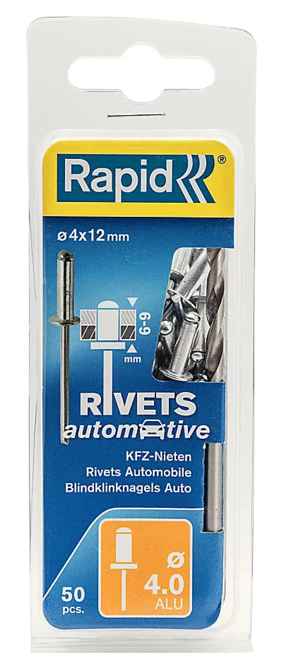 Rivets "Automobile" Rapid Ø4.0x12mm, 5O pièces