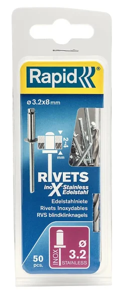 Rivets inoxydables Rapid Ø3.2x8mm Acier inoxydable