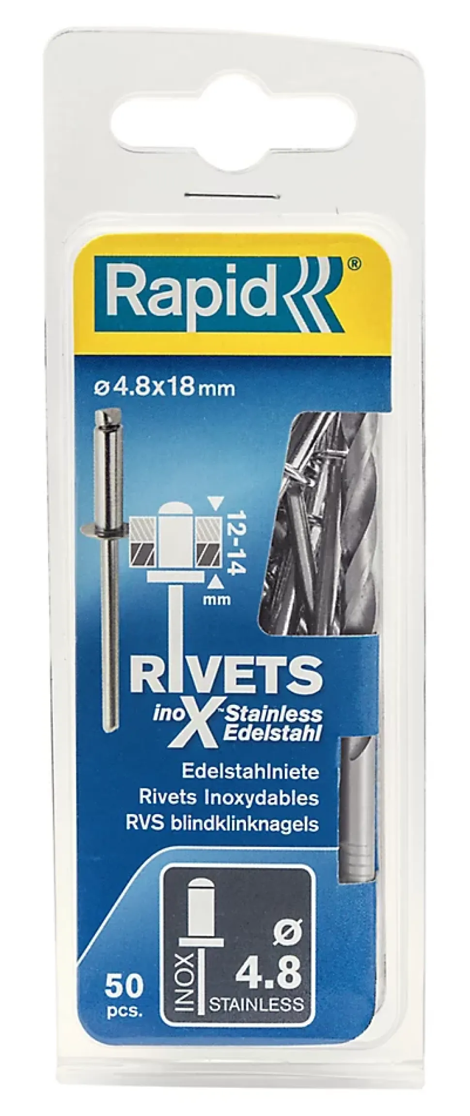 Rivets inoxydables Rapid Ø4.8x18mm Acier inoxydable