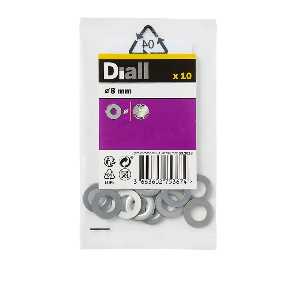 Rondelles plates de taille moyenne en acier inoxydable A2 ø 8mm - 10 pièces