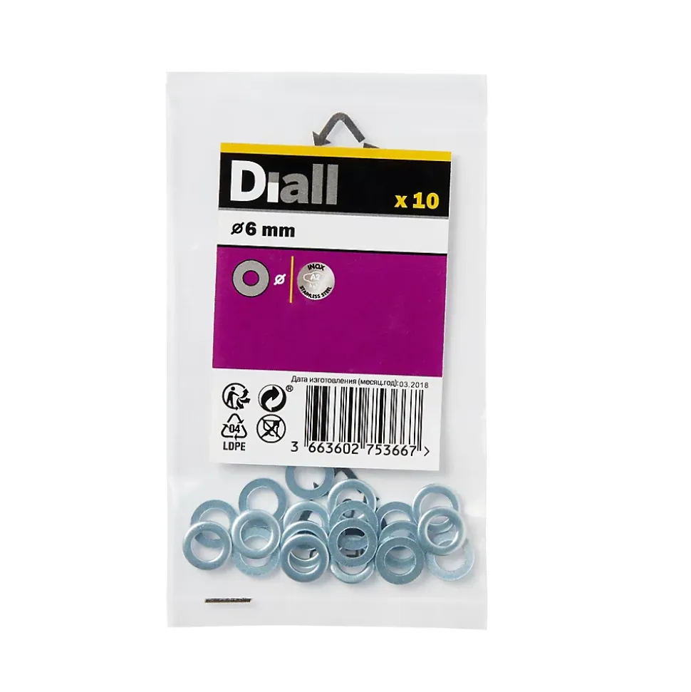 Rondelles plates de taille moyenne en acier inoxydable A2 ø 6mm - 10 pièces