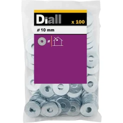 Rondelles plates larges en acier au carbone ø 10mm - 100 pièces