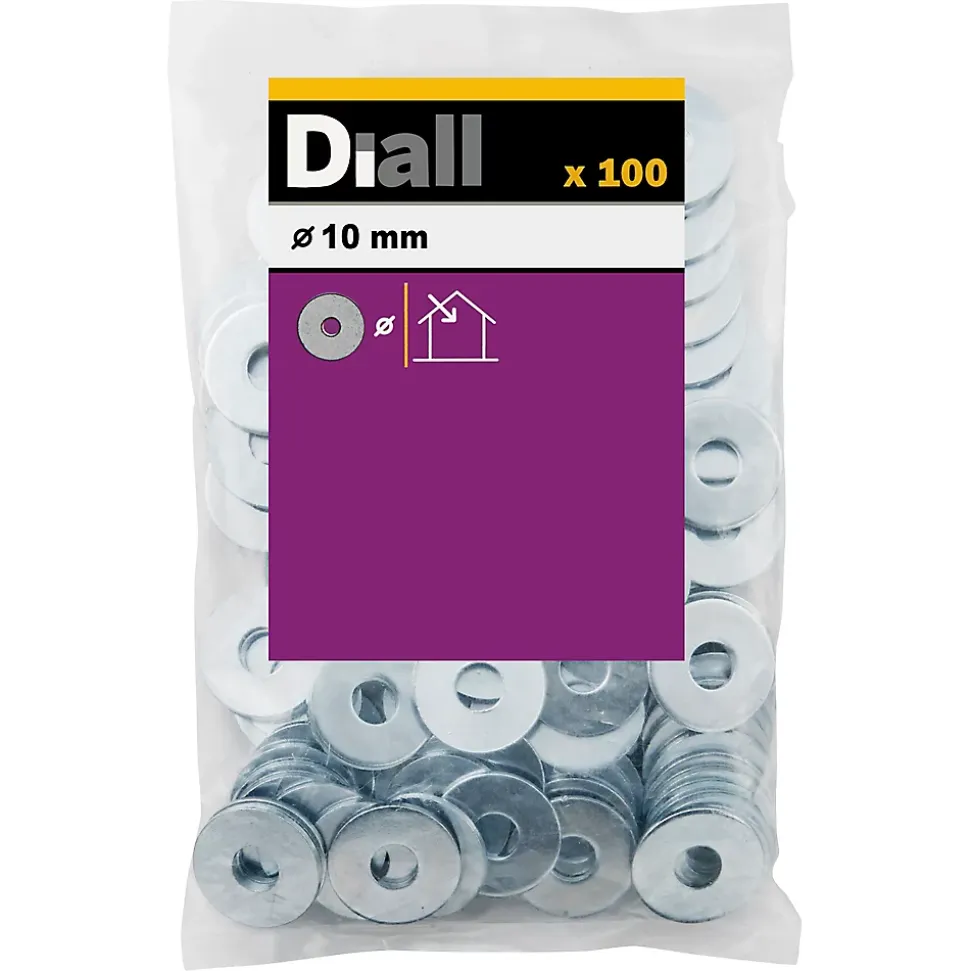 Rondelles plates larges en acier au carbone ø 10mm - 100 pièces