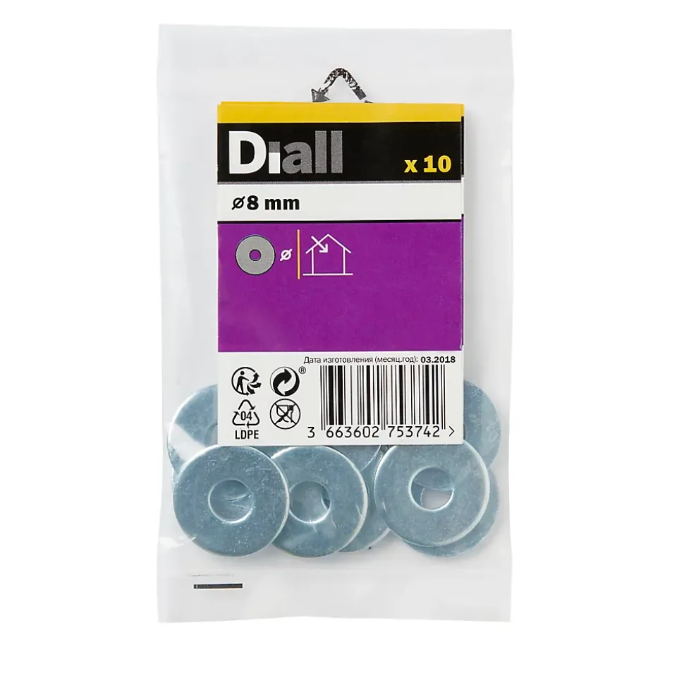 Rondelles plates larges en acier au carbone ø 8mm - 10 pièces