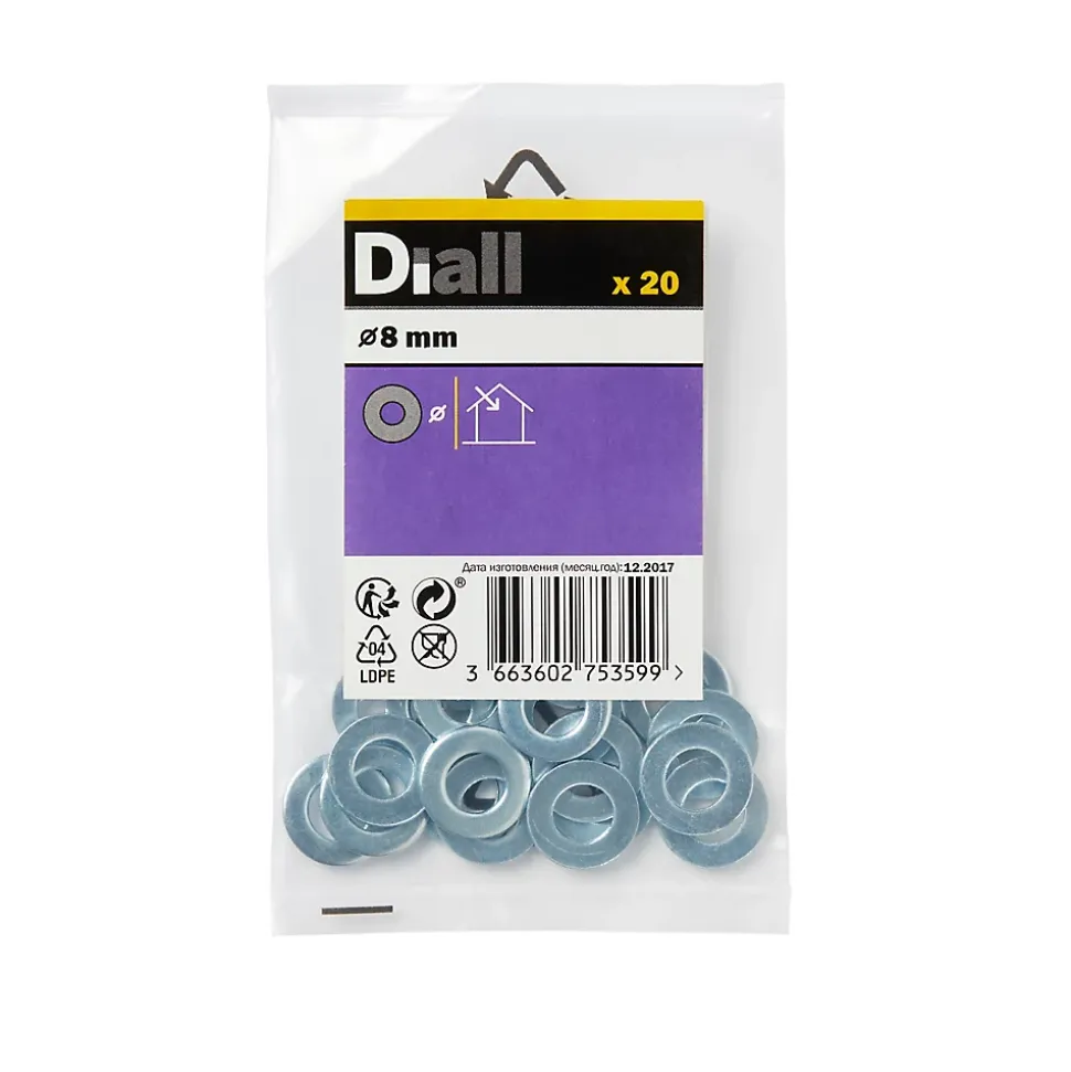 Rondelles plates moyennes en acier au carbone ø 8mm - 20 pièces