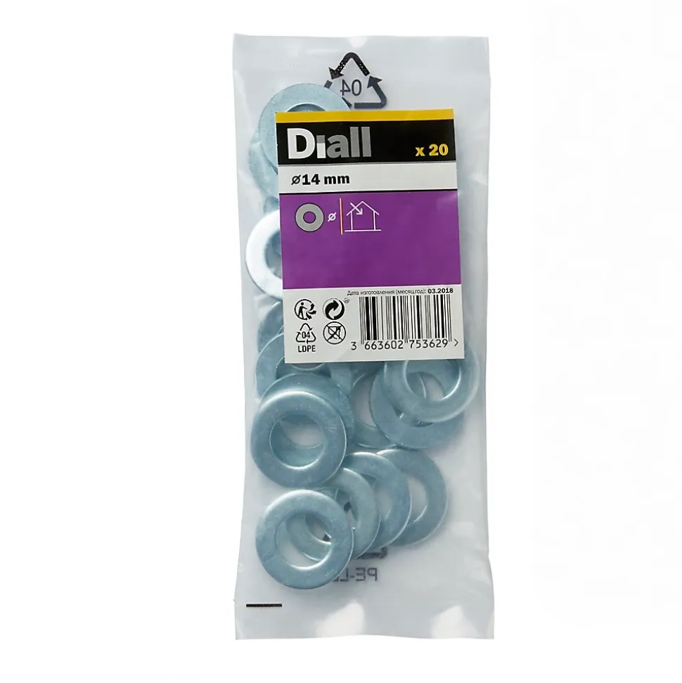 Rondelles plates moyennes en acier au carbone ø 14mm - 20 pièces