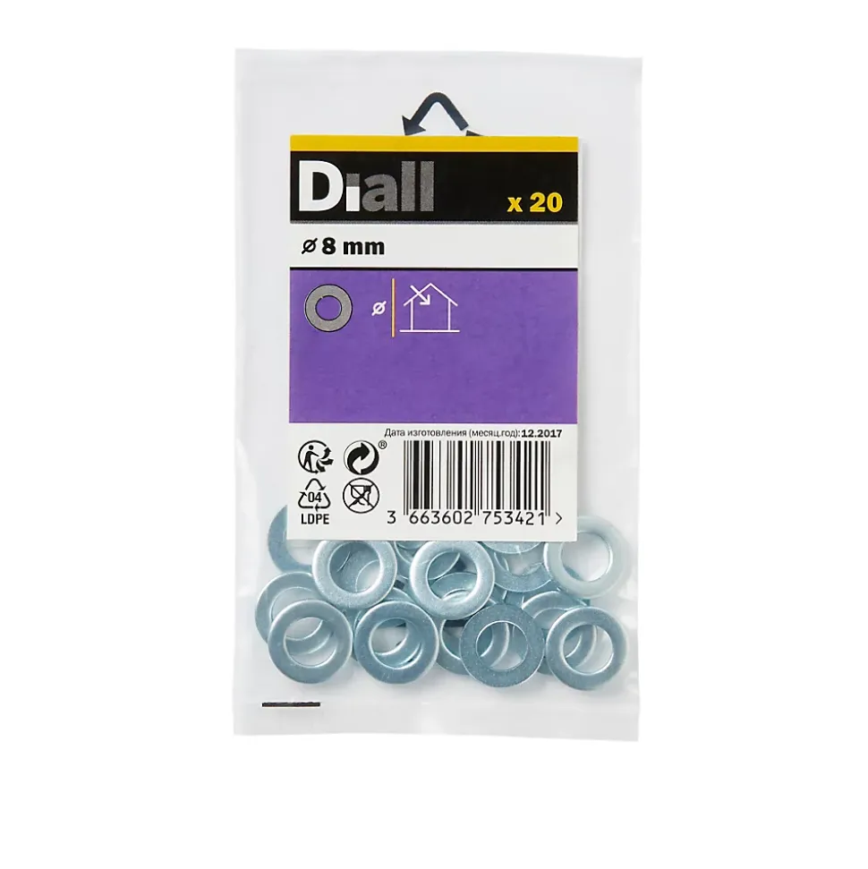 Rondelles plates étroites en acier au carbone ø 8mm - 20 pièces