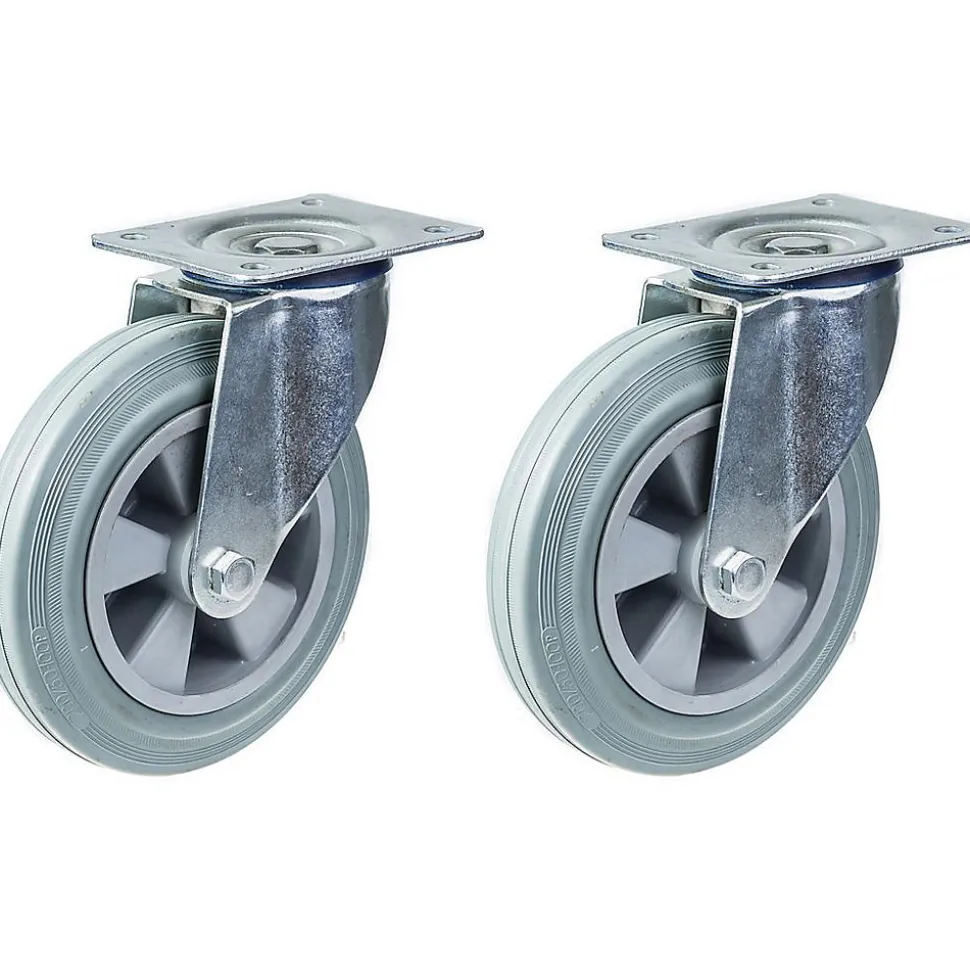 Roulette de 200mm 8" à bandage caoutchouc gris, pivotante, forte capacité de 410kg, jeu de 2