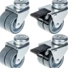 Roulette double 50mm 2" caoutchouc gris pivotante et frein capacité 280kg, jeu de 4