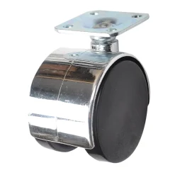 Roulette jumelée pivotante sans frein ø50 mm, plaque 38 x 38 mm chromé, charge max 40 kg