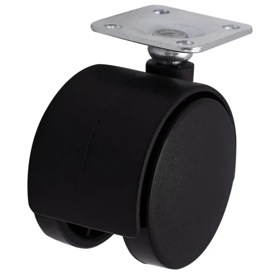 Roulette jumelée pivotante sans frein ø50 mm, plaque 38 x 38 mm, charge max 40 kg