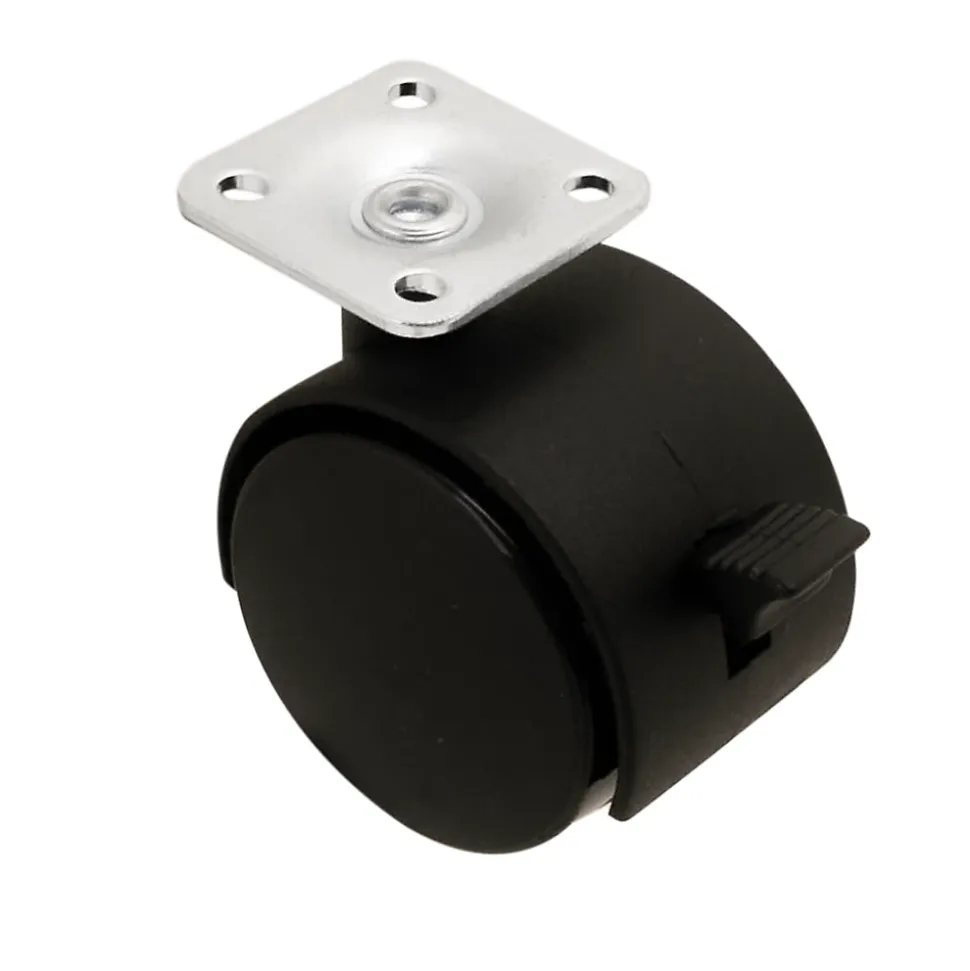 Roulette jumelée pivotante avec frein ø50 mm, plaque ø38 mm, charge max 40kg