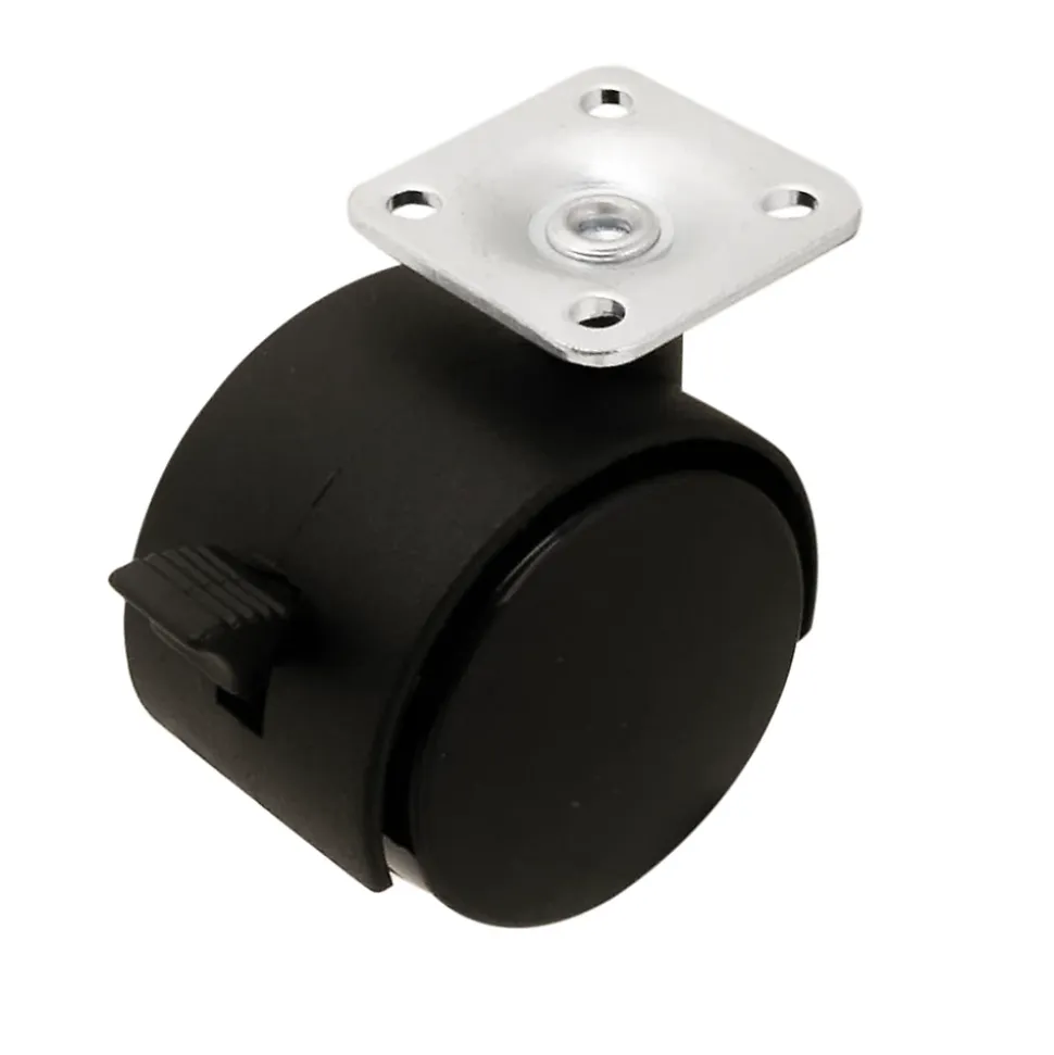 Roulette jumelée pivotante avec frein ø50 mm, plaque ø38 mm, charge max 40kg