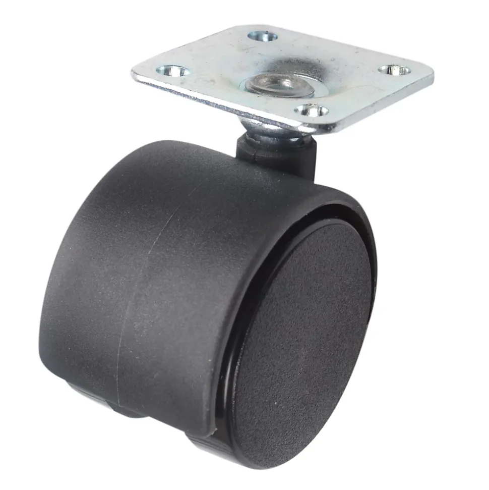 Roulette jumelée pivotante sans frein ø40 mm, plaque, charge max 30kg