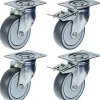 Roulette 100mm 4" à bandage caoutchouc gris, pivotante et avec frein, forte capacité de 440kg, jeu de 4
