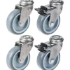 Roulette 75mm 3" en acier inoxydable, caoutchouc gris, pivotante et avec frein, 240kg, jeu de 4