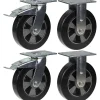 Roulette 200mm 8" frein caoutchouc noir & fixe capacité 1800kg, jeu de 4