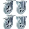 Roulette 200mm 8" frein en caoutchouc gris & fixe capacité 820kg, jeu de 4