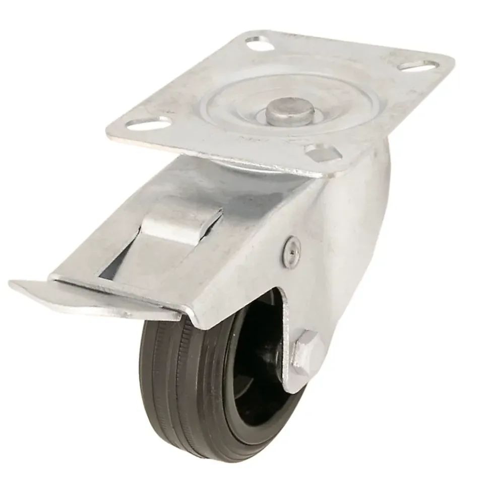 Roulette pivotante noire ø8 cm avec freins, charge max 70 kg