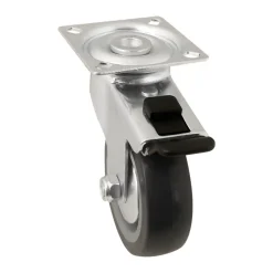 Roulette pivotante sur plaque grise ø7.5 cm avec freins, charge max 60 kg