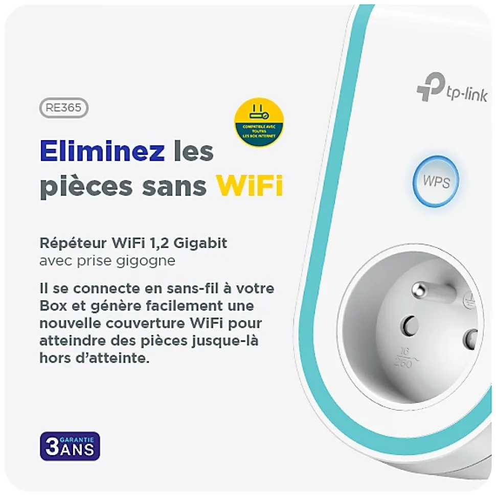 Répéteur WiFi AC1200 avec prise intégrée TP-Link