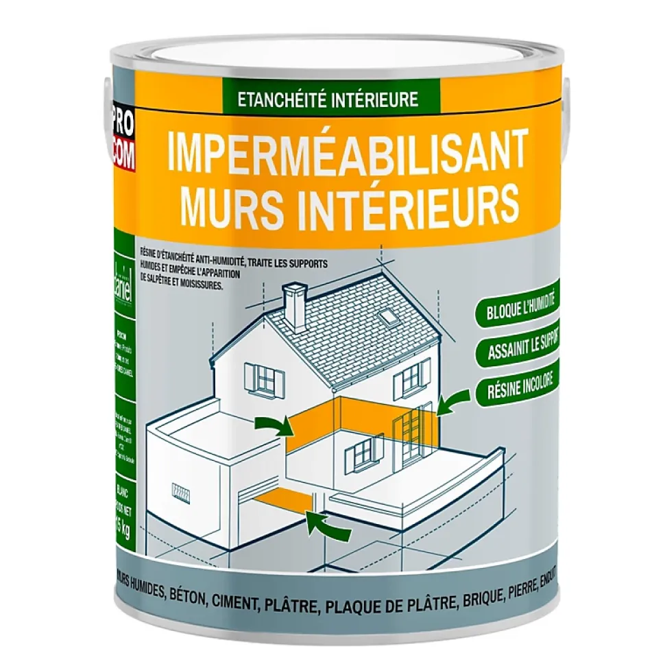 Résine étanchéité, imperméabilisation mur intérieur durcisseur PROCOM-0.75 litres-Incolore