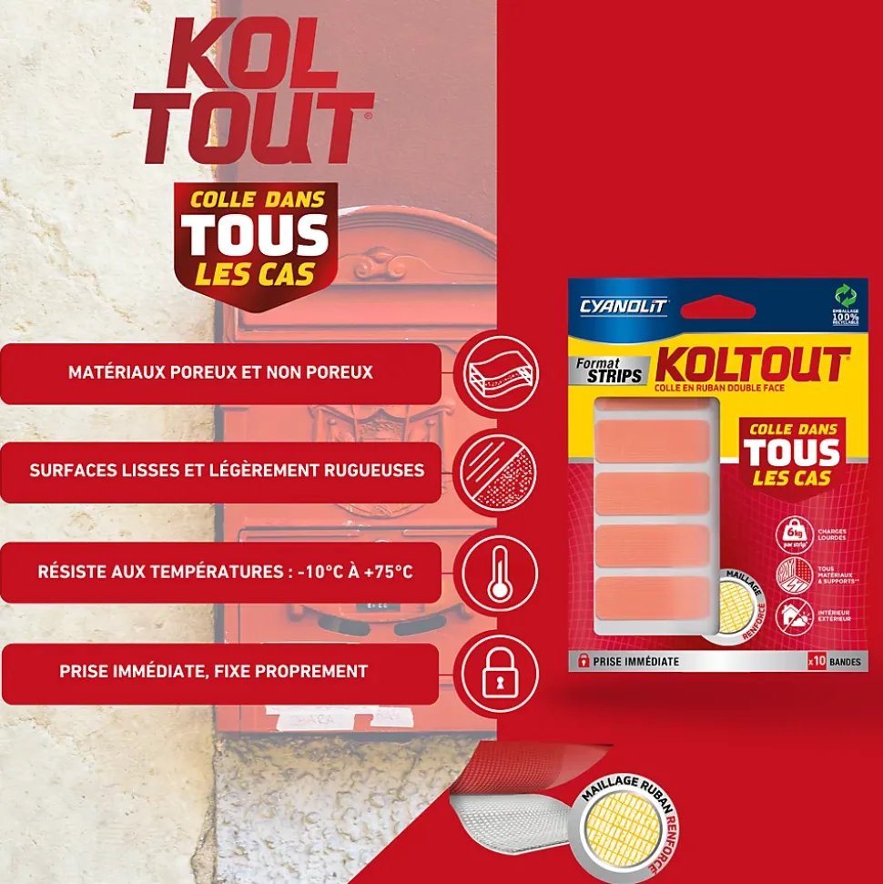 Ruban adhésif de fixation transparente Cyanolit Koltout - 10 pièces