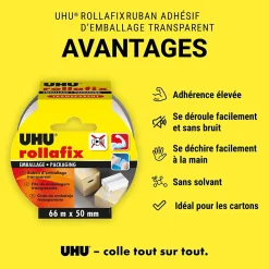 Ruban adhésif d'emballage Rollafix transparent 66 x 50 mm