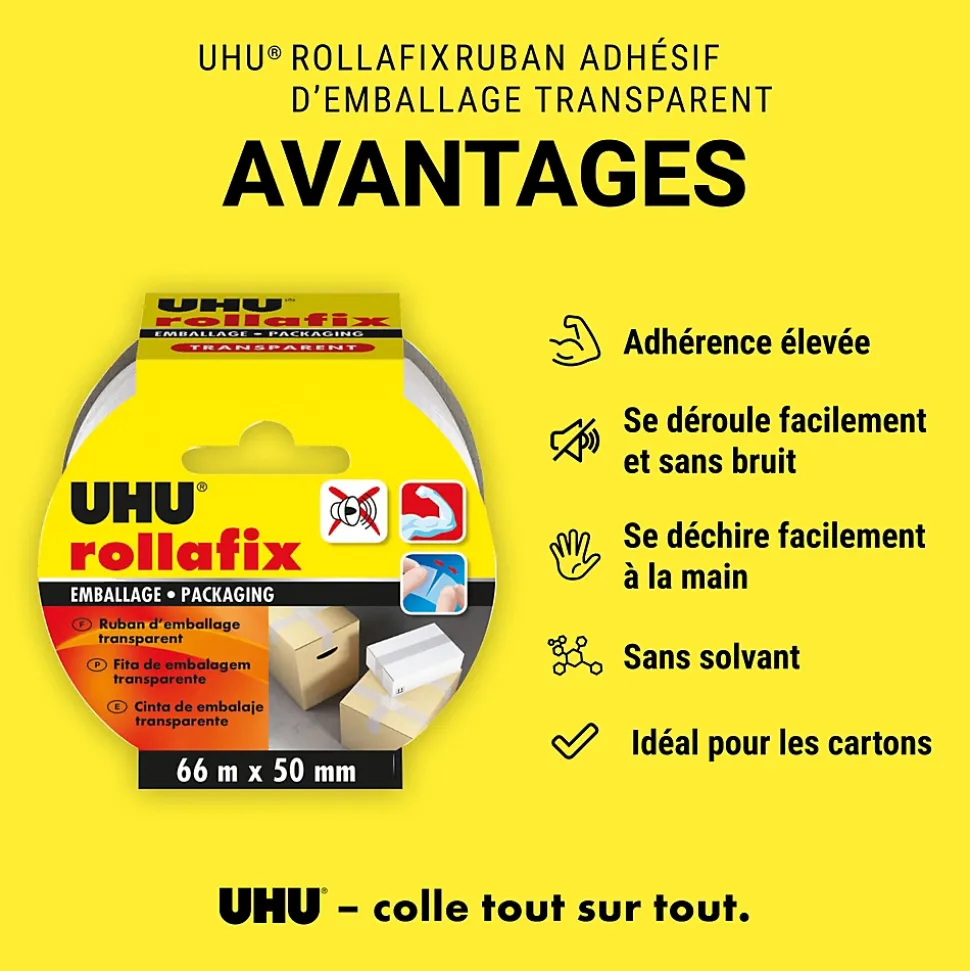 Ruban adhésif d'emballage Rollafix transparent 66 x 50 mm
