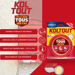 Ruban adhésif double face Cyanolit Koltout Express 3 m x 19 mm + 20%