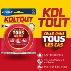 Ruban adhésif double face Cyanolit Koltout Express 2,5 m x 19 mm