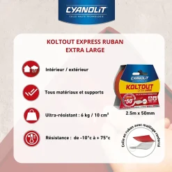 Ruban adhésif double face Cyanolit Koltout Express 48 mm x 18 mm - 10 pièces