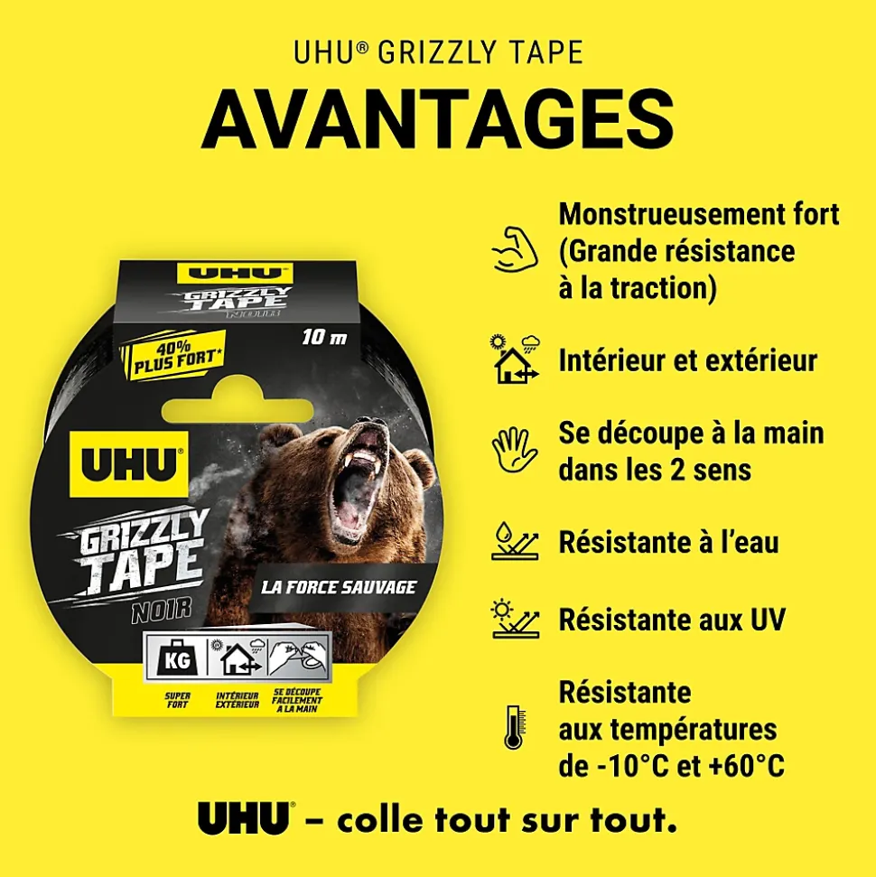 Ruban adhésif UHU Grizzly tape noir 10m