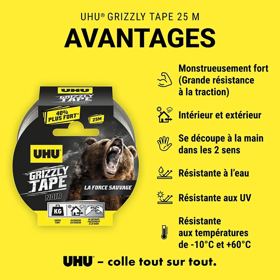 Ruban adhésif UHU Grizzly tape noir 25 m