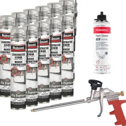 RUBSON Pack 11 Mousses construction 750ml Fix Express + Nettoyant FoamCleaner 929 500ml Penosil + Pistolet