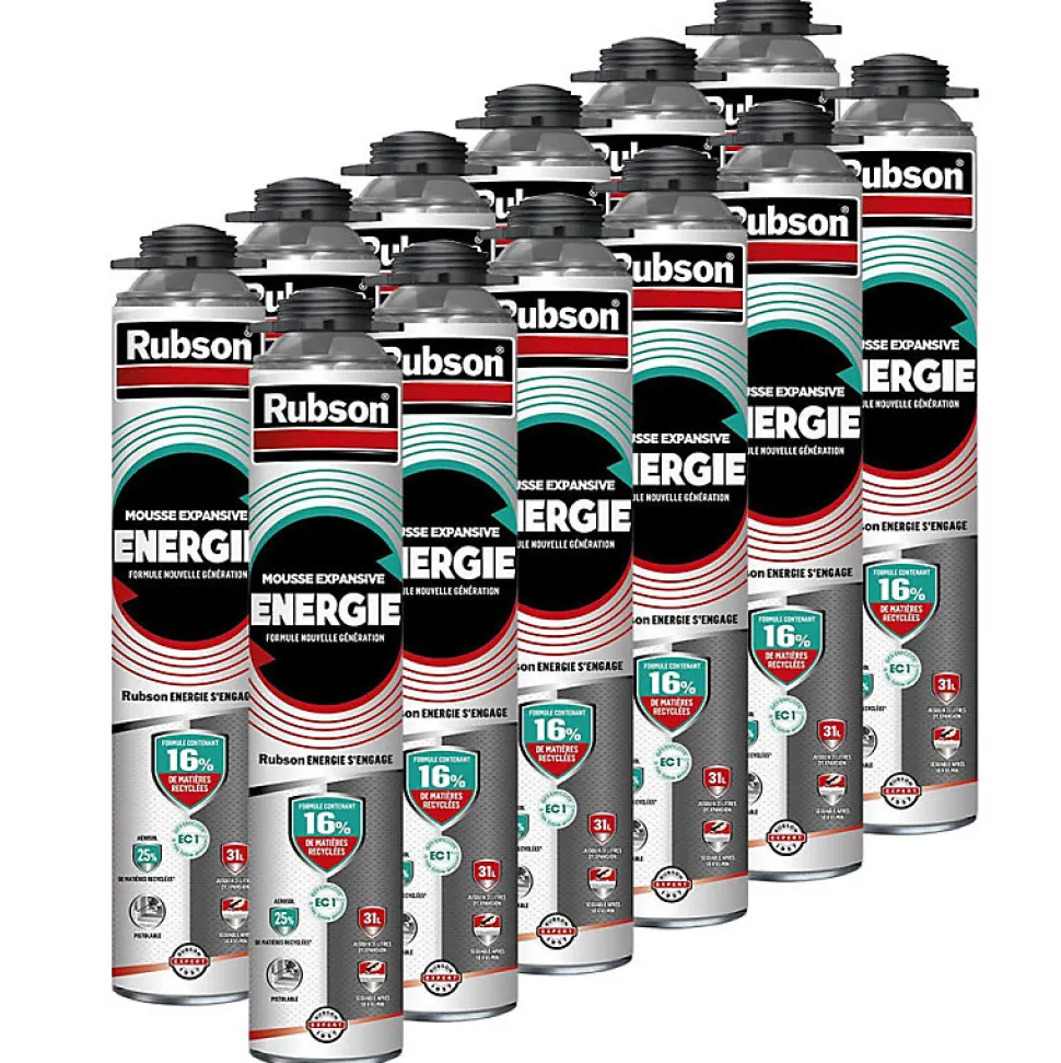 RUBSON Pack de 12 Mousses Expansives Énergie Pistolable Gris 750ml