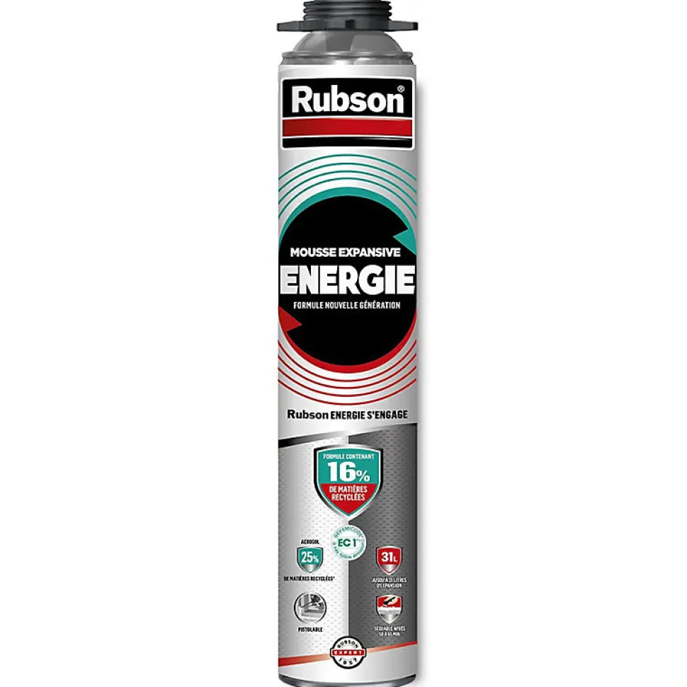 RUBSON Pack de 12 Mousses Expansives Énergie Pistolable Gris 750ml