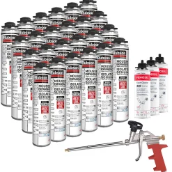 RUBSON Pack de 24 Mousses Expansives WhiteTeq Pistolable 750ml + 3 Nettoyants FoamCleaner 929 500ml Penosil + Pistolet