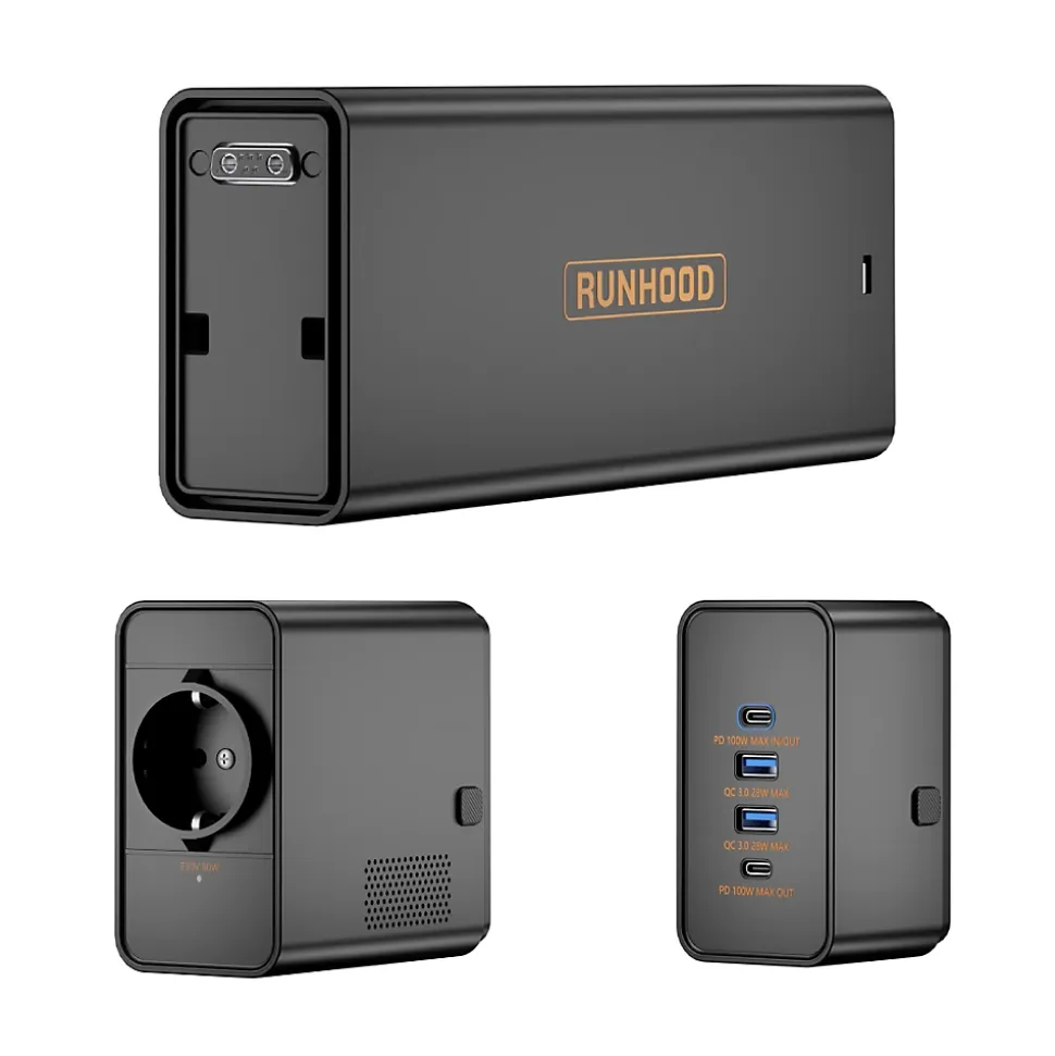 RUNHOOD EB324 - 324 Wh Batterie Portable - 4 Ports USB PD + 1 Sortie AC 80 W - Modules UE256 et AE80 Inclus