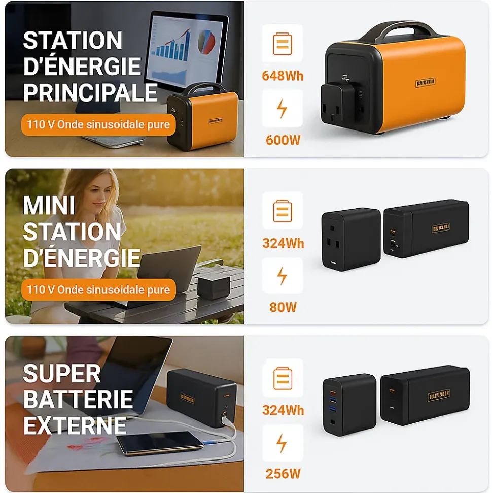 RUNHOOD HE600 + 4 EB324 - Station Modulaire 600 W 1296 Wh avec Hot-Swap