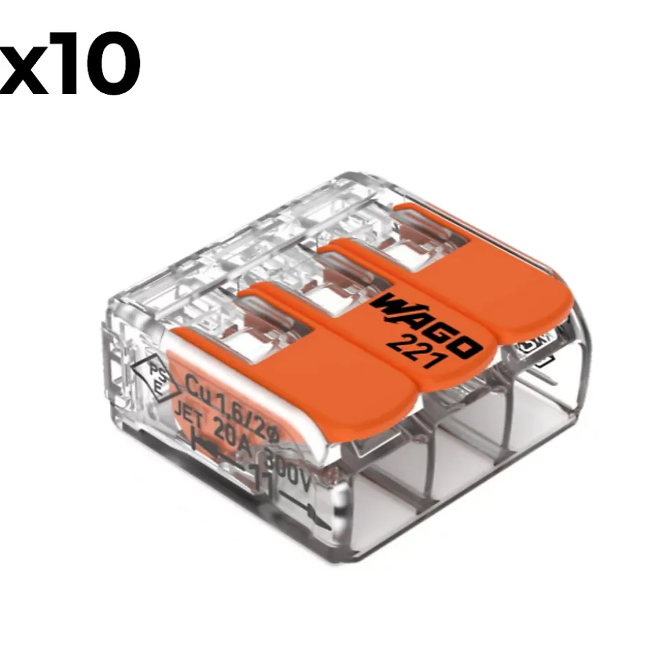 Sachet de 10 bornes 3 entrées série 221 - Wago