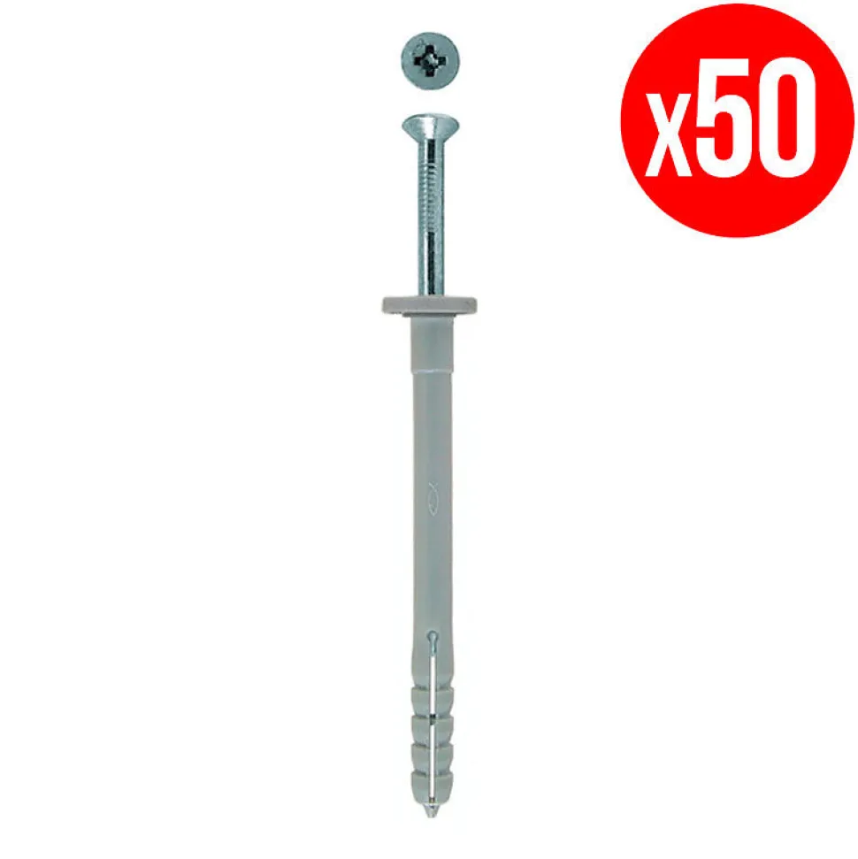 Sachet De 50 Chevilles À Frapper Fischer N-f Avec Clou En Acier Électrozingué