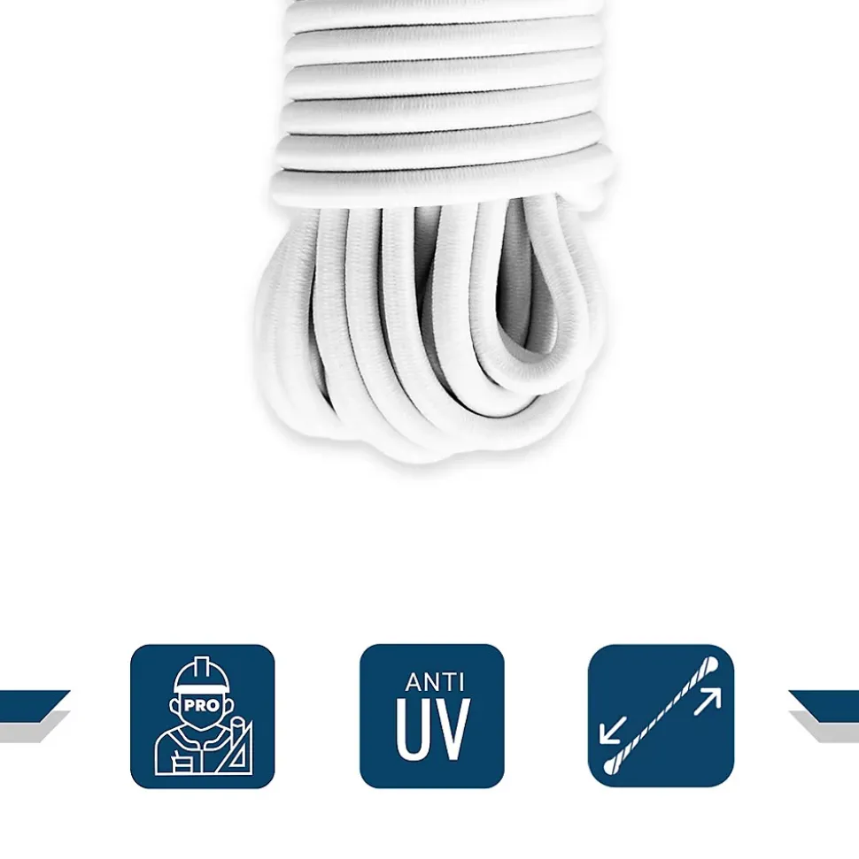 Sandow élastique Blanc 15 mètres - Qualité PRO TECPLAST 9SW - Tendeur pour bâche de diamètre 9 mm