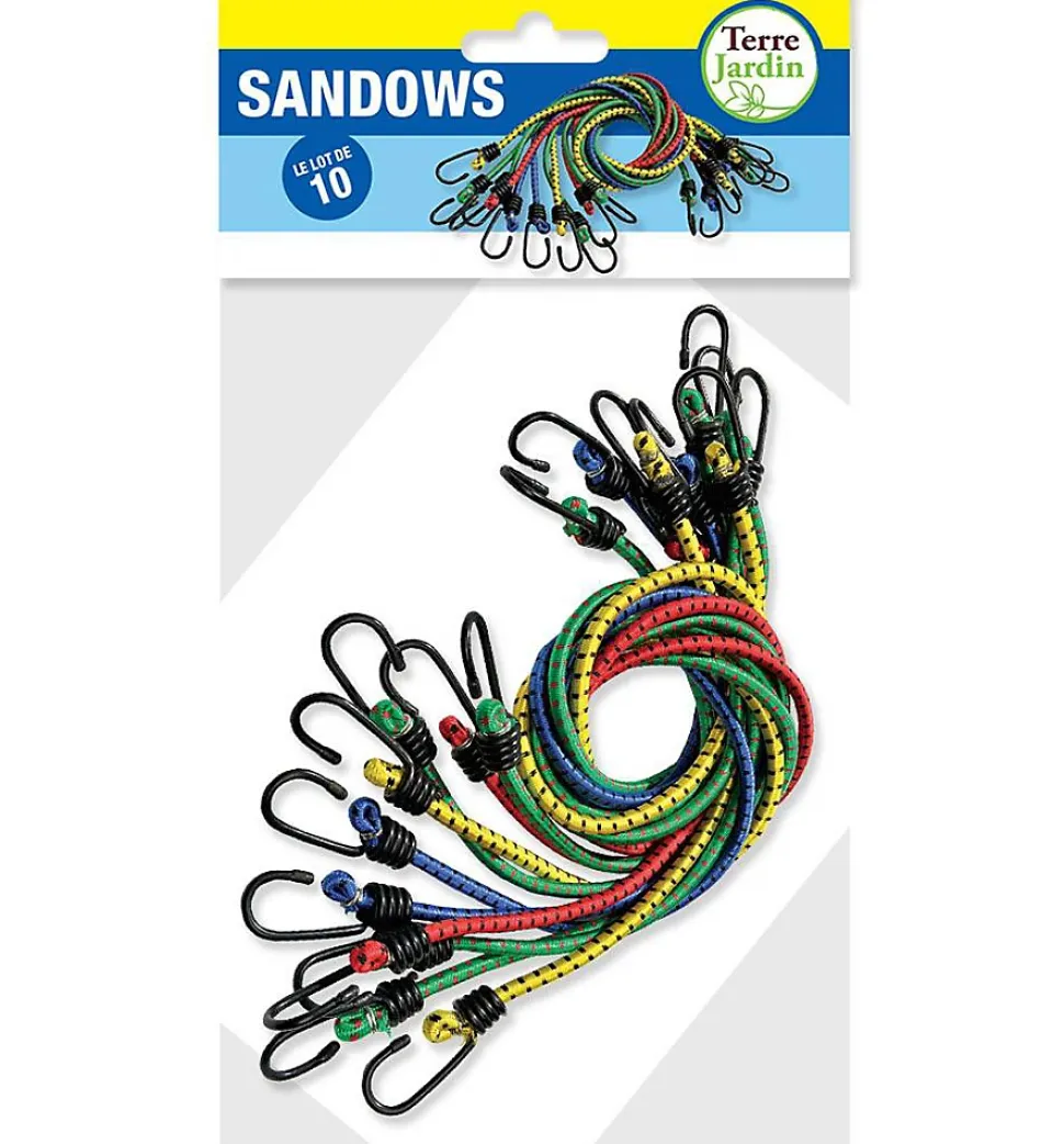 Sandow élastique 80cm avec crochets - Lot de 10