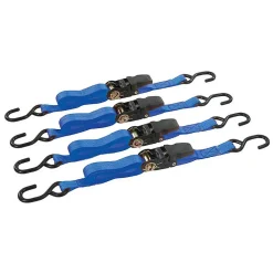 Sangles d'Arrimage à Cliquet 4 m x 25 mm - Lot de 4 - Rupture à 700 kg - Sécurisez Vos Charges - Silverline