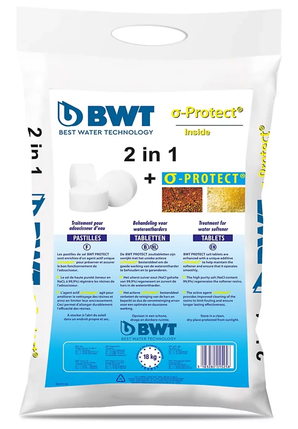 Sel pour adoucisseur d'eau 2 en 1 BWT Protect 18kg