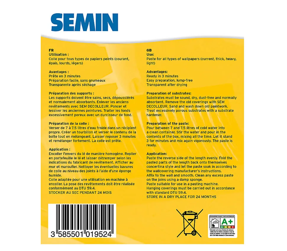 Sem-Universelle, Colle en Poudre pour Papiers Peints Légers et Lourds, Intérieur, Boite 250 g (lot de 2)